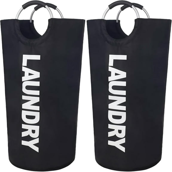 Behome 90L Laundry Basket, Laundry Bag with Padded Handles, Waterproof Collapsible Laundry Basket for Bathroom, Bedroom & Laundry Room, 2 Pack, Black