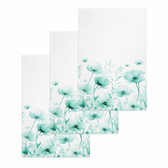 Teal Spring Floral Hand Towels Set,Waffle Weave Kitchen Towels 3 Pieces,Summer Botanical Watercolor Vintage Microfiber Hair Face Bath Tea Towel Absorbent Quick Drying Cleaning Dish Cloths,15.7"x23.6"
