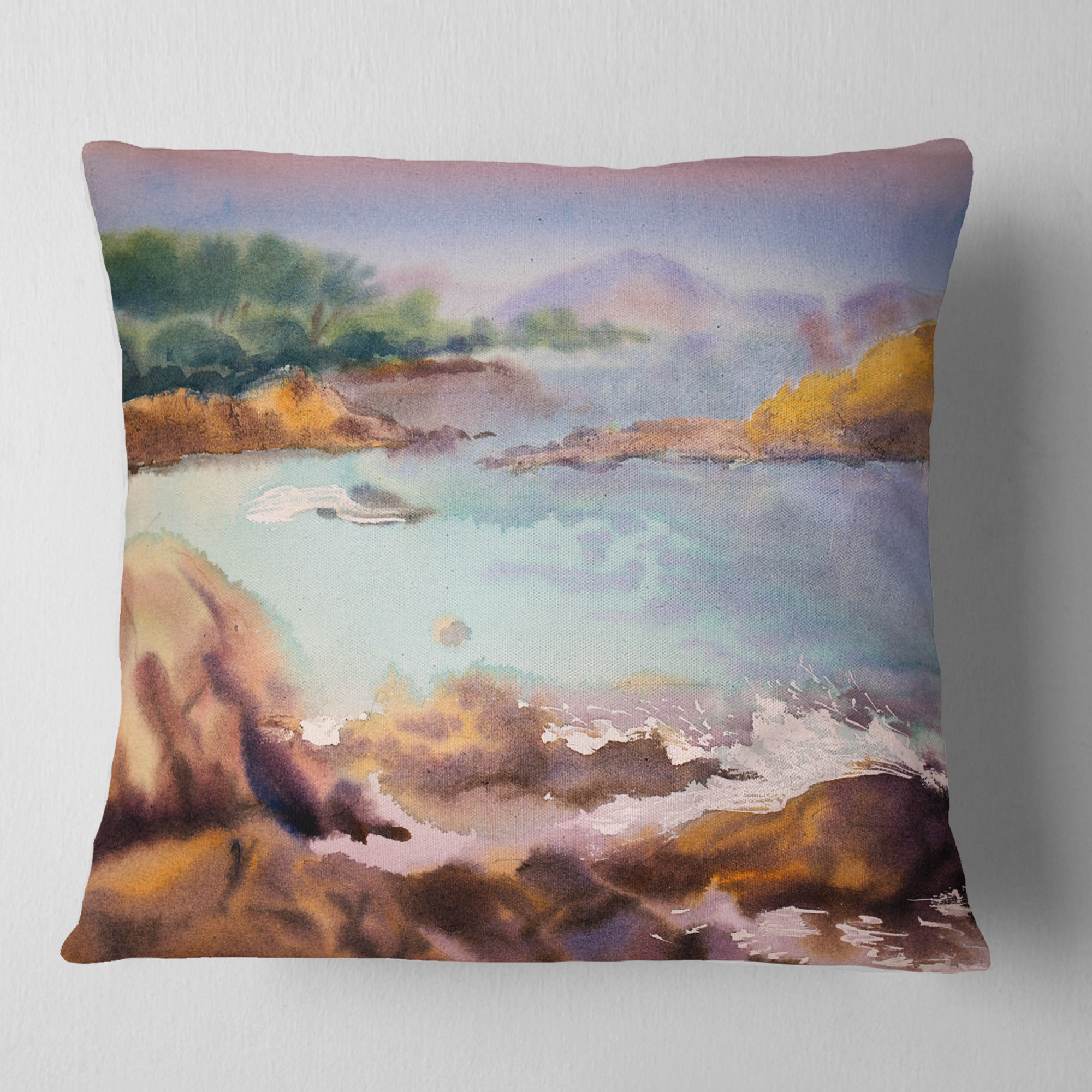 Designart Tranquil Watercolor Waters - Seascape Throw Pillow - 16x16
