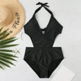 thumbnail image 4 of Sngxgn Women's V Neck Tummy Control Swimsuit Cheeky Tie Side High Cut Bathing Suit Ribbed Swimwear(Black,XL), 4 of 7