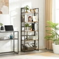 thumbnail image 4 of VECELO 2-Piece Bookshelf, Industrial Metal Freestanding 5-Shelf Folding Bookcase for Living Room, Bedroom, Kitchen, Office, No Assembly, Antique Brown, 4 of 7