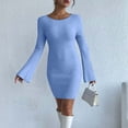 thumbnail image 2 of Vestido sexy sin espalda de color liso para mujer: mangas acampanadas, tejido de poliéster, ajuste ceñido, ideal para fiestas y discotecas, 2 of 6