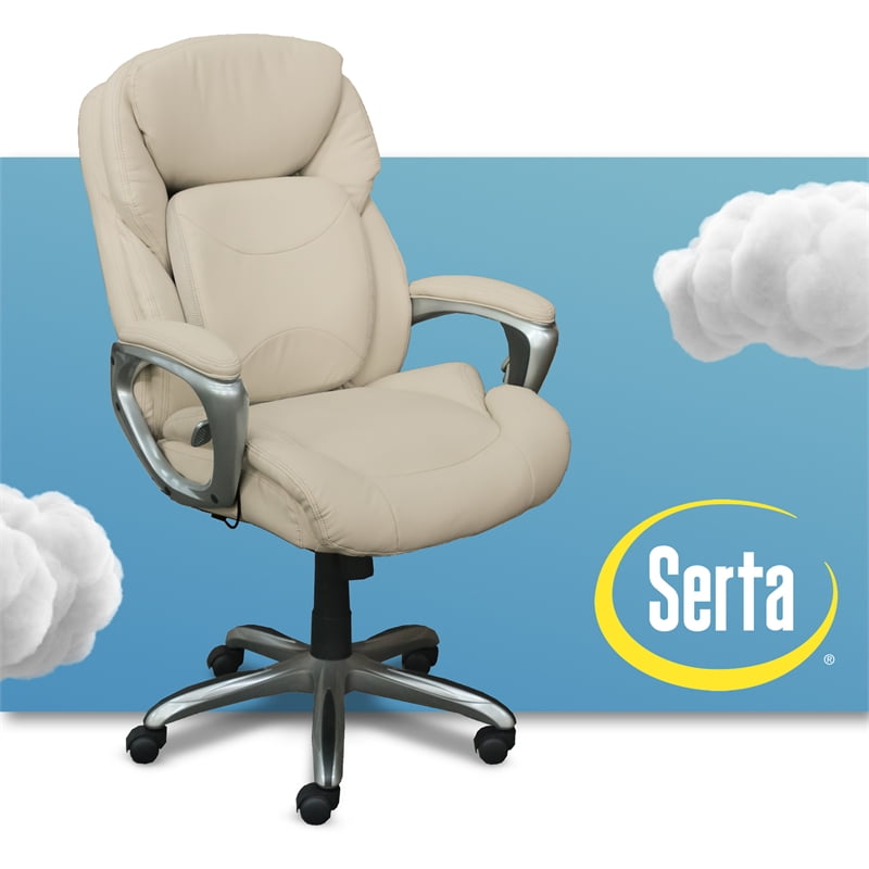 Serta Works Ergonomic Executive Office Chair with Back in Motion Technology Ivory Bonded Leather