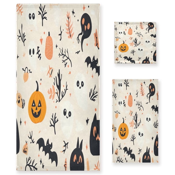 3 Piece Bath Towels Set Bath Towel, Hand Towel and Face Towel for Bathroom, Gym, Hotel Several Cute Halloween Elements