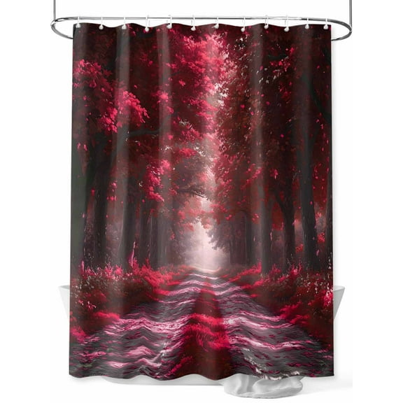 Shower Curtain Red Forest Bathroom Curtains with Hooks, Waterproof Fabric Nature Tree Woods Bath Shower Curtains Set for Bathroom Bathtubs Decor 36x72 Inch