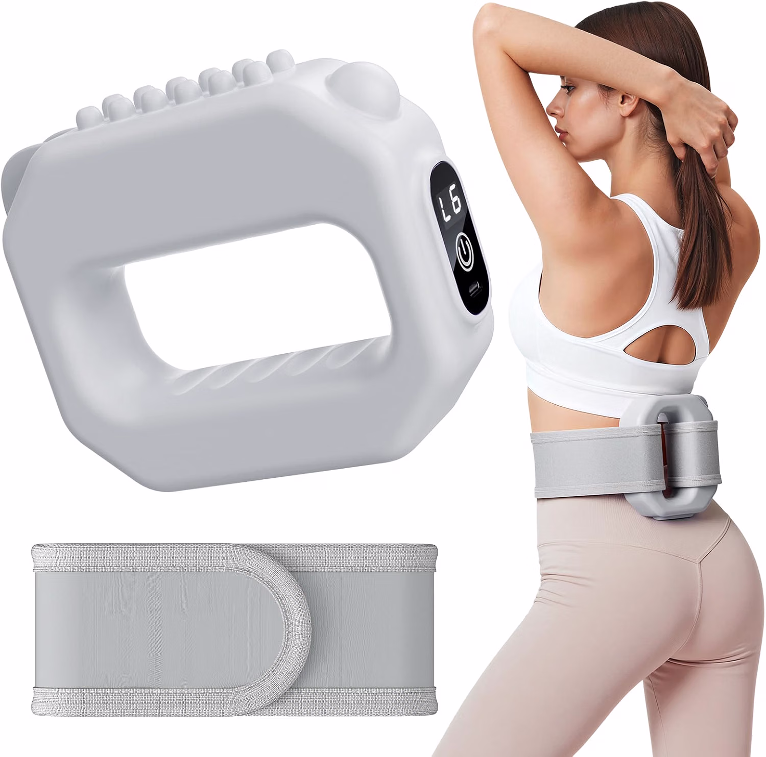 White, variant on Fascia Ring Massager, Adjustable 6-Level Vibration Full-Body Massager with Belt, Cordless Portable Massager for Home Gym, Targets Abs Thighs Arms, Pink
