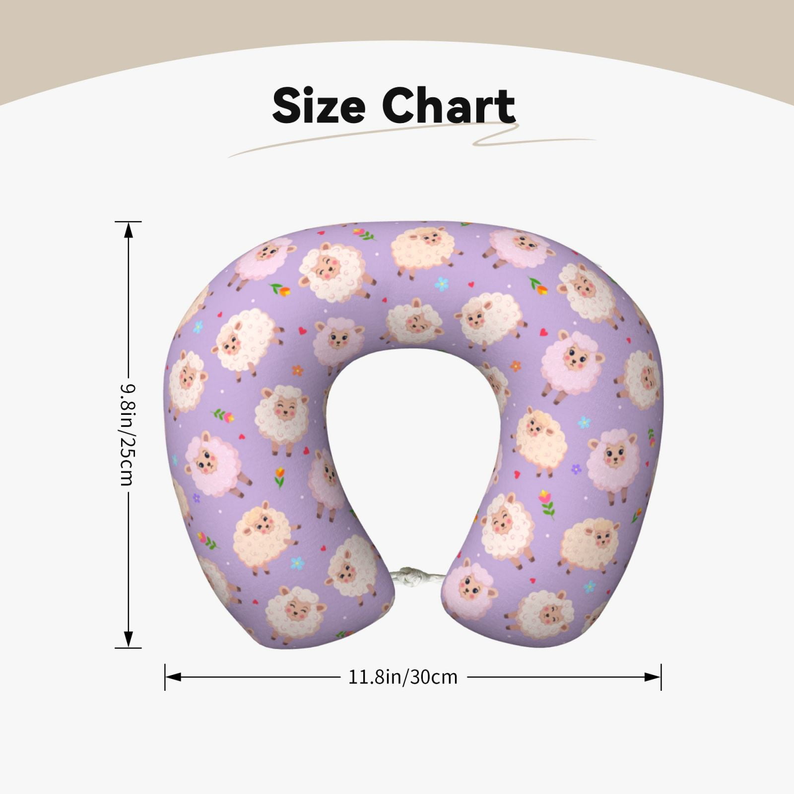 Xecao Sheeps Print Memory Foam Cervical Neck Pillow Versatile U-Shaped Pillows for Home,Office,Camping,Travelling,Soft Washable Cover