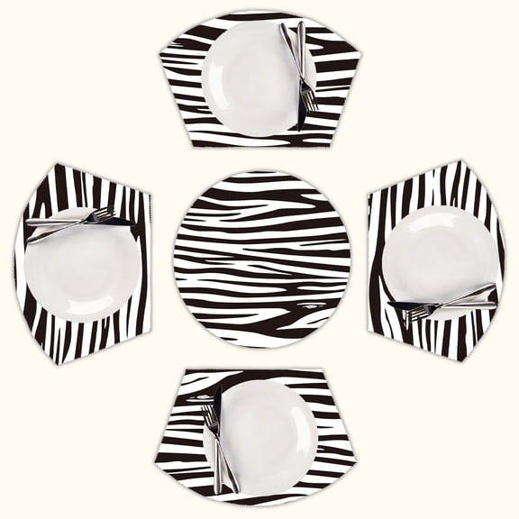 Animal black and white zebra pattern Round Table Placemats Set Of 5 Wedge Table Mats Washable Heat Resistant Place Mat For Dining Table Kitchen Farmhouse Restaurant