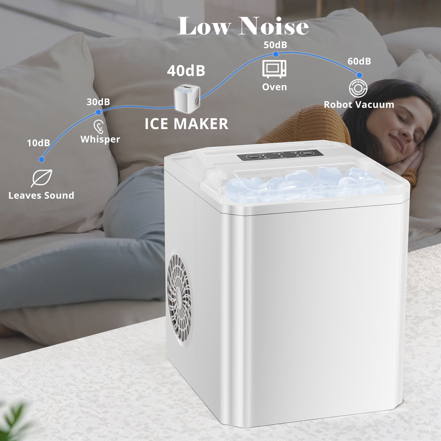 Beddle Portable Countertop Ice Maker with Self-Cleaning, 9 Cubes in 6 Mins, 26 lbs/24 Hrs,For Home Camping,White