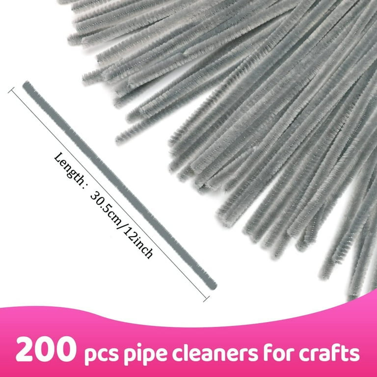 Menkey Pipe Cleaners for Crafts (200pcs in Silver Glitter), Glitter Pipe Cleaners, 12 inch Long Pipe Cleaners, Christmas Pipe Cleaners.