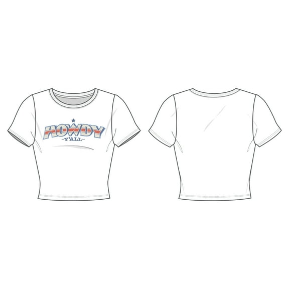 Western Howdy Crew Neck Short Sleeve Women's White Baby Crop T-shirt-Small