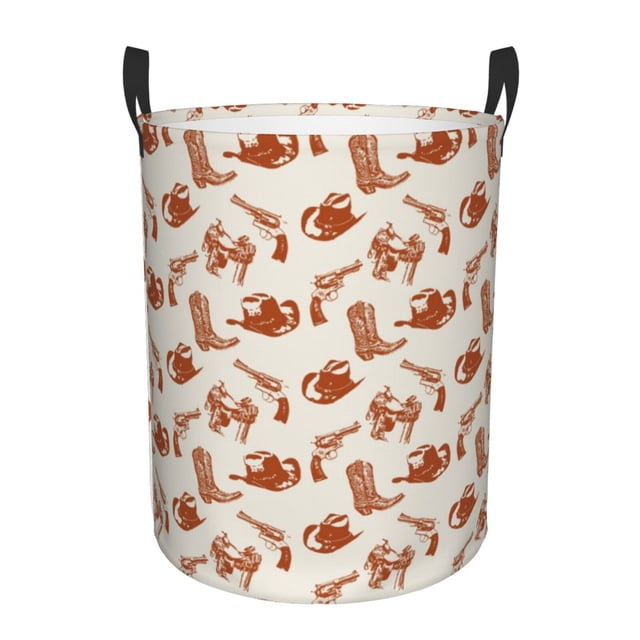 Balery Cowboy Western Cesta de ropa redonda con asas, impermeable, independiente, para ropa, juguetes, dormitorio y familia-Small