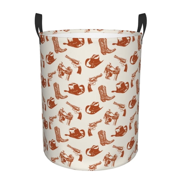 Balery Cowboy Western Cesta de ropa redonda con asas, impermeable, independiente, para ropa, juguetes, dormitorio y familia-Medium