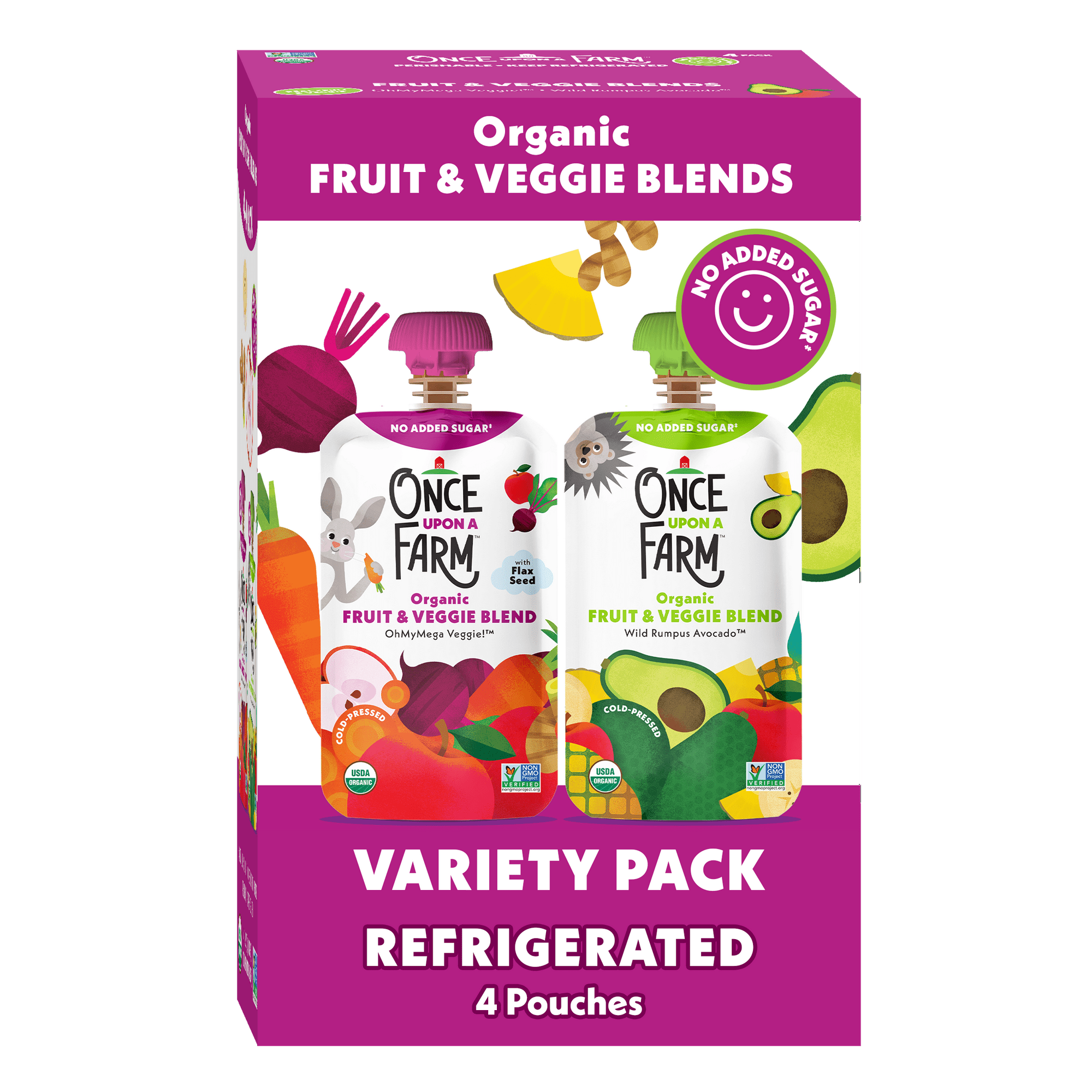 Once Upon a Farm Organic Refrigerated Kids' Snack OhMyMega Veggie & Wild Rumpus Avocado Variety Pack, 3.2oz Pouch (4 Pack)