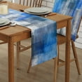 thumbnail image 2 of Table Runner Dresser Scarves 70 Inch Long, Blue Grey White Gradient Blocks Linen Dining Table Runners Abstract Graffiti Painting Tabletop Scarf for Wedding Holiday Party Kitchen, 2 of 7