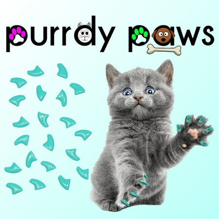 - 6 Month Supply - Purrdy Paws Turquoise Soft Nail Caps for Small Cats Claws - Extra Adhesives