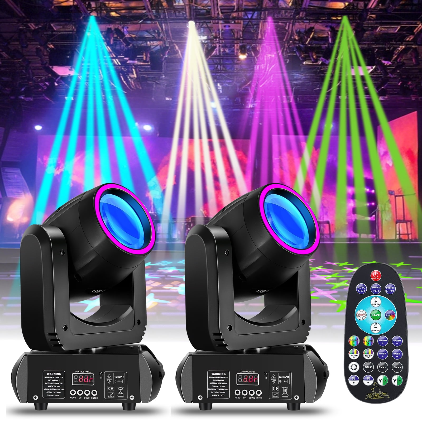 Bjsuc 280W Moving Head Spotlights – 8 Colors with Remote Control for Christmas Wedding DJ Party Dance Show Bar Events Stage Lighting