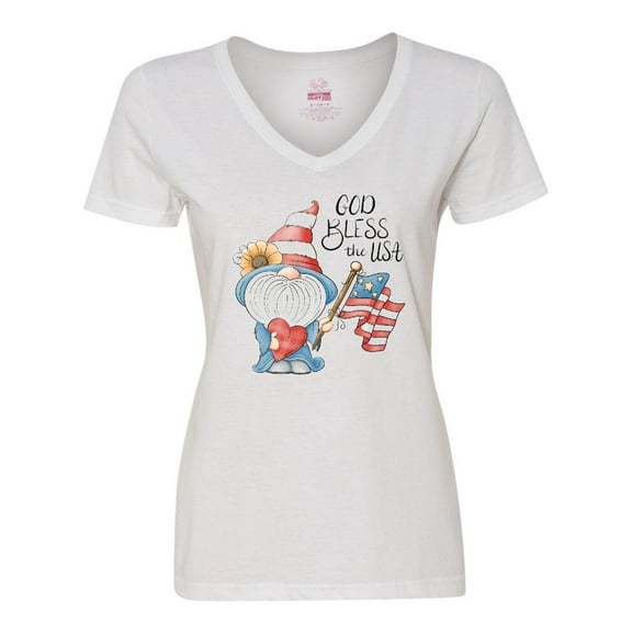 Inktastic God Bless the USA Gnome Women's V-Neck T-Shirt