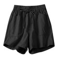 thumbnail image 2 of 2025 New Workout Shorts Women Loose Solid Shorts Elastic Waisted Tie Front with Pocket Soft Comfort Athletic Shorts for Women Black, 2 of 5