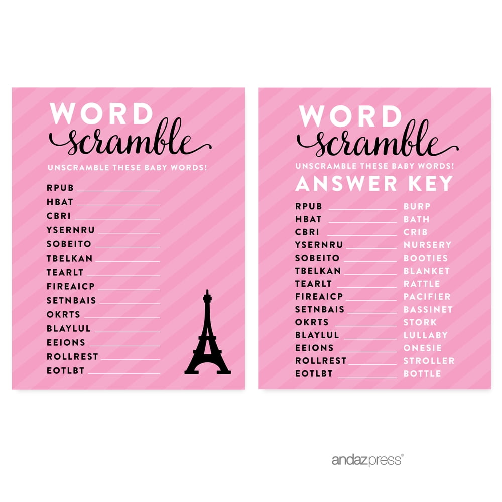 Word Scramble Paris Bonjour Bebe Girl Baby Shower Game 20 Pack