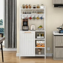 Dextrus Kitchen Baker's Rack with Power Outlets USB Ports, 6-Tier Microwave Stand with Trash Bin Cabinet and Hooks, White