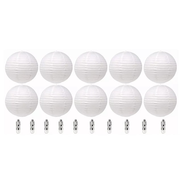 Linterna De Papel China, Linternas De Papel Redondas Blancas DIY Seguro Estilo Vintage Reutilizable 10 Piezas Con Luces LED Para Boda Para Fiesta