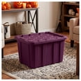 thumbnail image 3 of Sterilite Large Industrial Tote, 27 Gallon Durable Plastic Storage Bin with Snap-On Lid, Ideal for Fall and Halloween Costumes, Décor, and More, Plum, 3 of 12