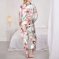 thumbnail image 3 of Pajama Sets for Women 2 Pcs, Pink Lilies Flowers Button Down Long Sleeve Sleepwear Lounge PJ Sets, 3 of 6