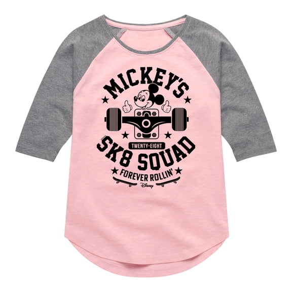 Disney - Mickey & Friends - Mickey's SK8 Sqaud - Forever Rolling - Toddler And Youth Girls Raglan Graphic T-Shirt