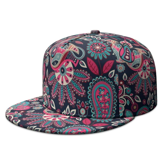Vintage Paisley Pattern Snapback Cap, Adjustable Baseball Hat, Ethnic Geometric Print, Hip Hop Fashion