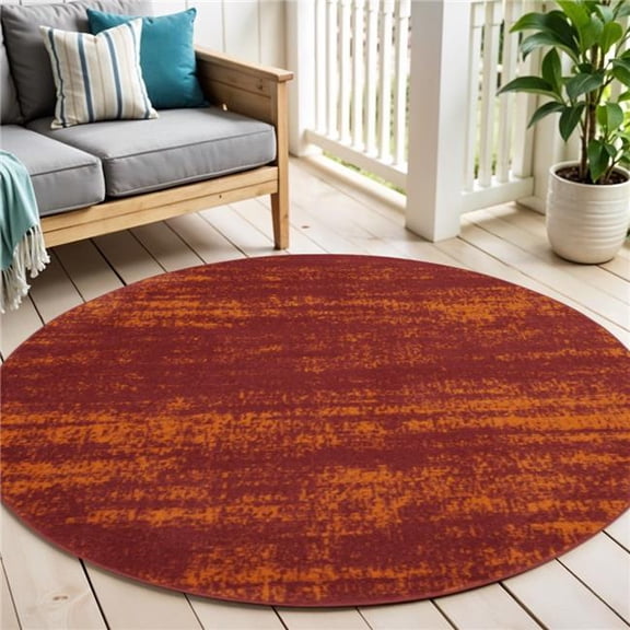 HomeRoots 545980 4 ft. Red & Orange Round Abstract Indoor & Outdoor Area Rug