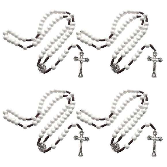 Collar Colgante VentDepot CatholicDivin04 4Pzas 30cm 5.3x3.1cm Cruz Cuentas 10mm Madera Blanco