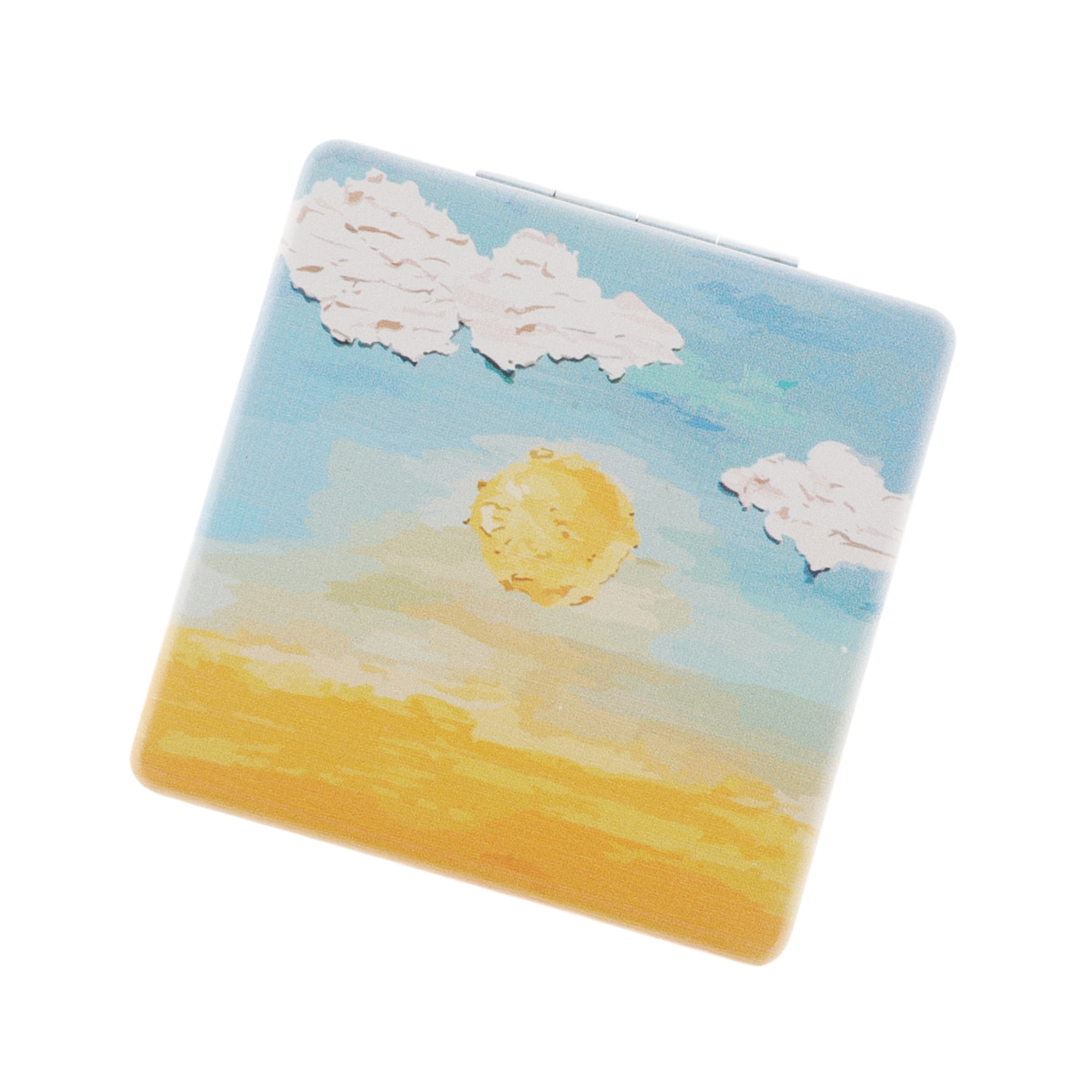 Unique Bargains 1 Pc Women Square Hand-drawn Makeup Mirror for Travel Vacation Yellow Blue