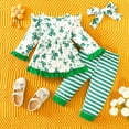 thumbnail image 4 of Coerni Toddler Baby Girls St.Patricks Day Outfits Ruffle Shamrock Print Long Sleeve Top Dress&Striped Pants&Headband, 4 of 9