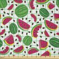 thumbnail image 2 of Ambesonne Fruit Fabric by the Yard Microfiber, Watermelon Slices and Kernels, 10 Yards, White Hot Pink and Green, 2 of 2