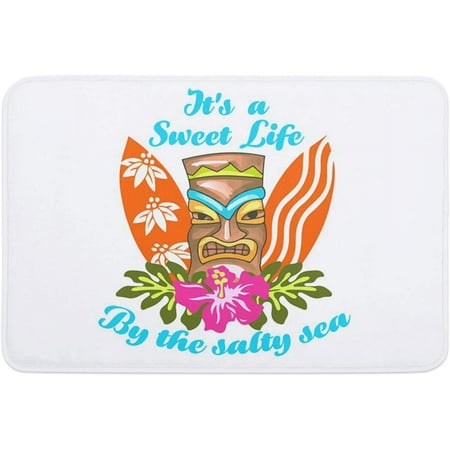 

Hawaiian Totem Door Mat Anti-Skid Welcome Mat Absorbent Floor Mat Front Doormat for Kitchen Bathroom Entryway Patio High Traffic Areas Surfboard Flowers and Quote Words 24x16 Inch
