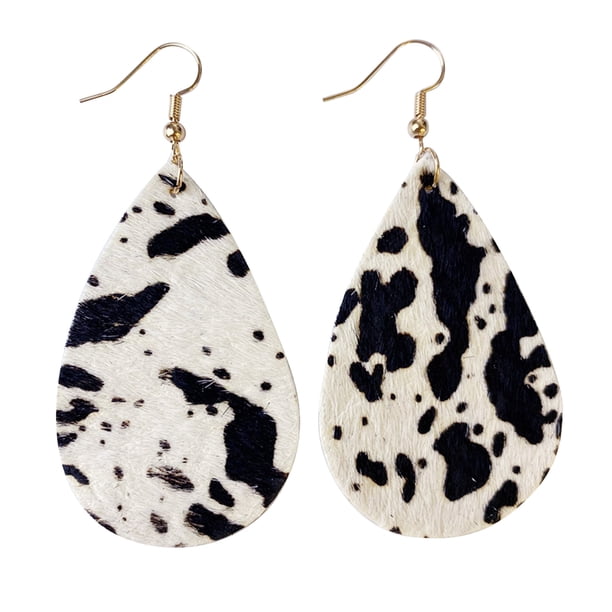 Nueva Vaca Patrón Animal Pendientes de cuero de las mujeres Ronda de la gota de agua Pendientes de cuero elegante colgante de la joyería de las mujeres