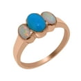 thumbnail image 1 of LBG British Made 18k Rose Gold Real Genuine Turquoise & Opal Womens Promise Ring - 33 size options - Size 5.75, 1 of 5