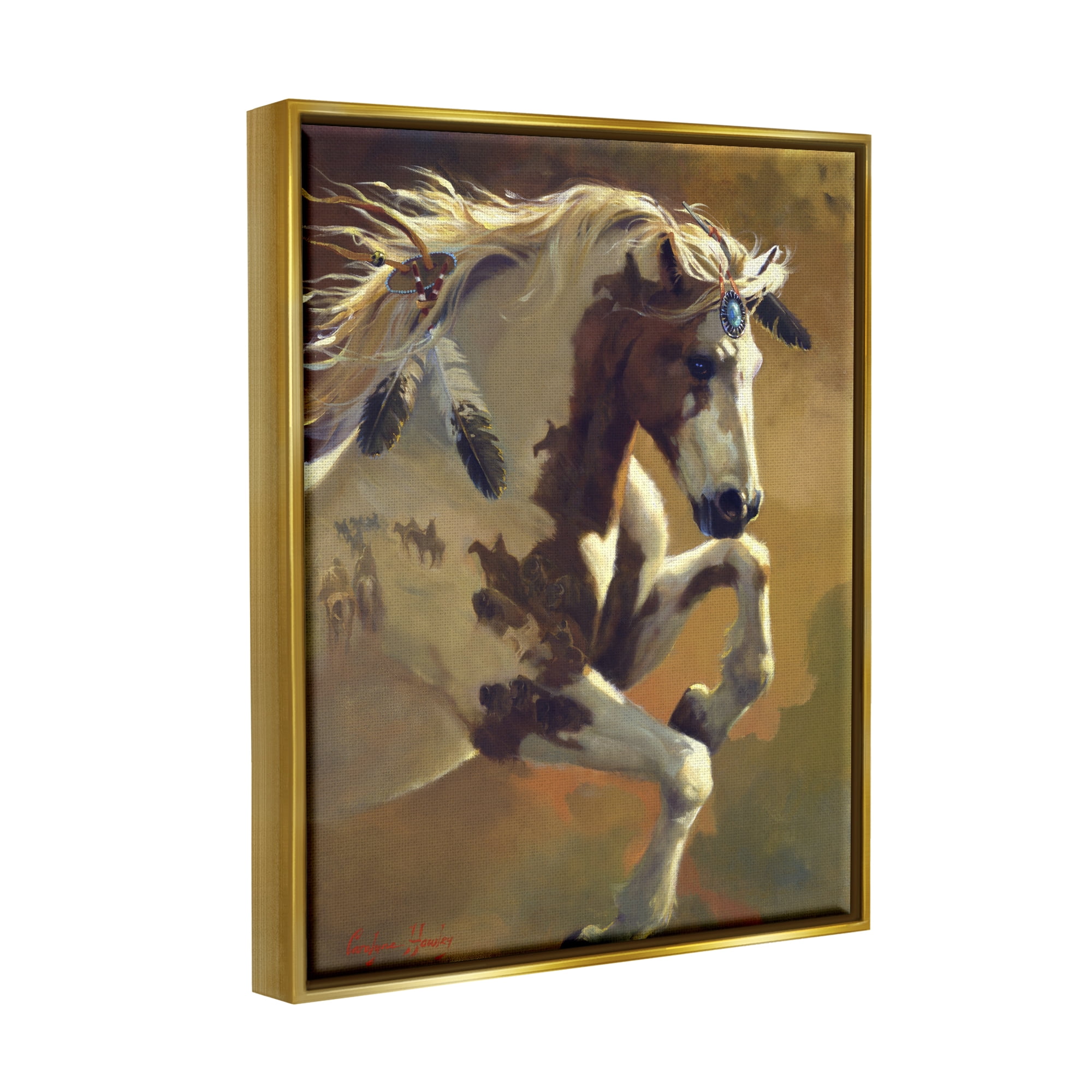 Stupell Industries Jumping Horse Painting Animals & Insects Painting Gold Floater Framed Art Print Wall Art, 25 x 31