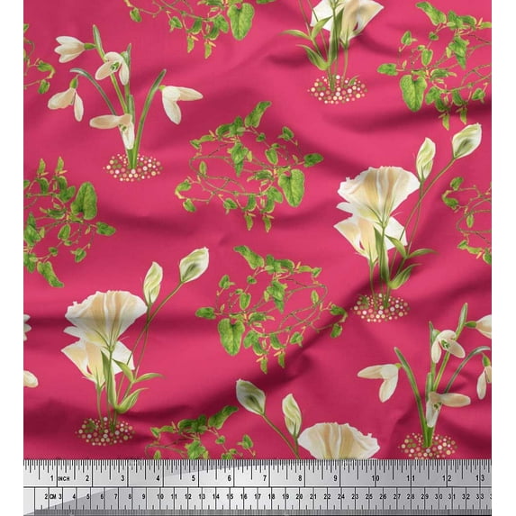 Soimoi Modal Satin Fabric Leaves & Flower Print Fabric by The Yard 42 Inch Wide