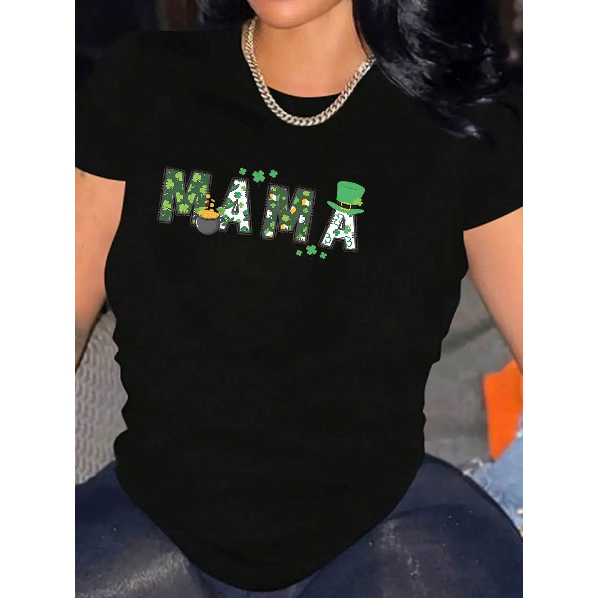 Mama Women's Mom Life Graphic Tees Casual Cute Mother's Day Print Women's T-Shirts Presents For Women Suitable For All Seasons Round Neck Tops