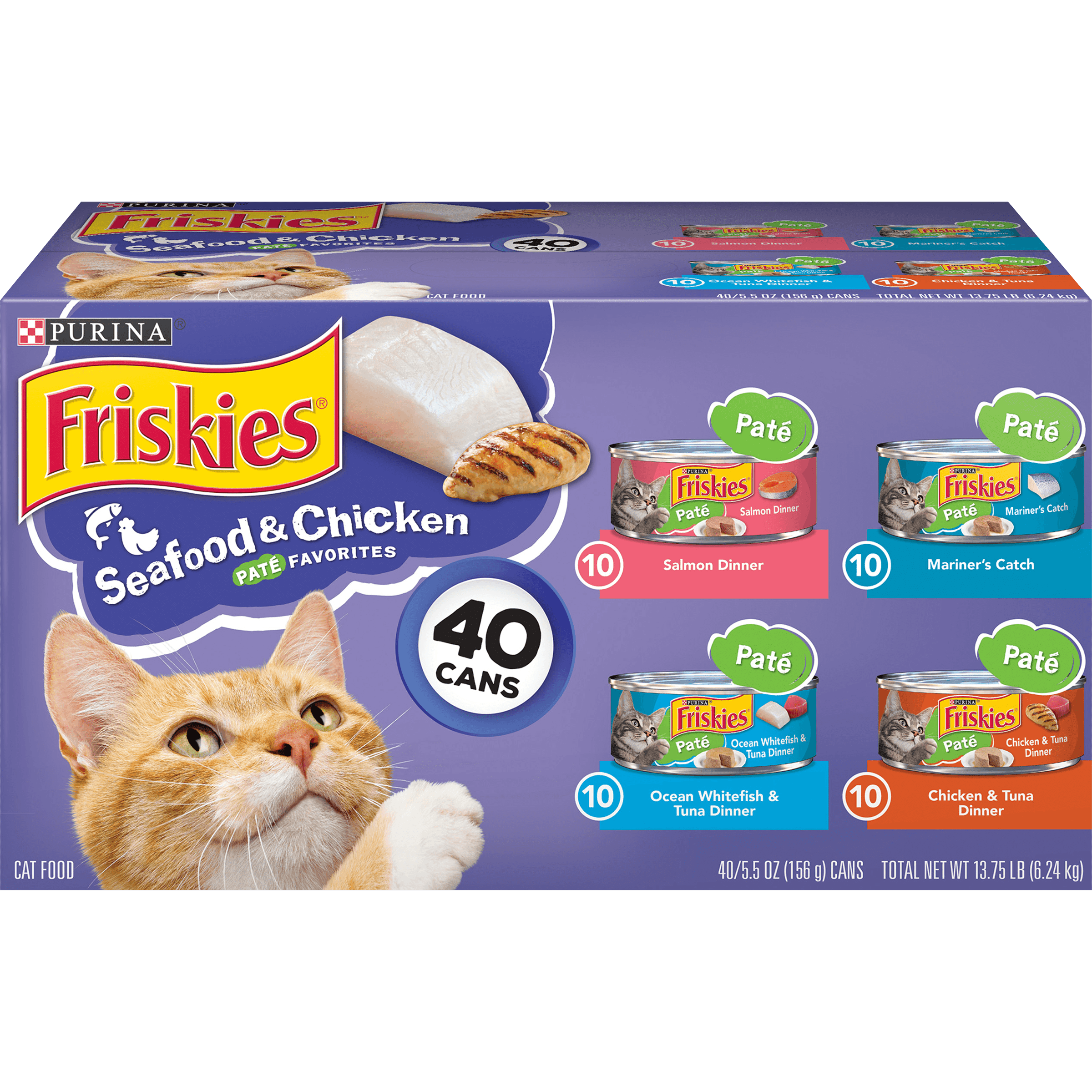 (40 Pack) Friskies Pate Wet Cat Food Variety Pack Seafood & Chicken