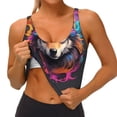 thumbnail image 3 of Gukieu Colorful Wolf Head Print Women's Sports Vest, Low-neck U-shaped Removable Pad Sports Bra for Yoga, Exercise, Dance-X-Large, 3 of 8
