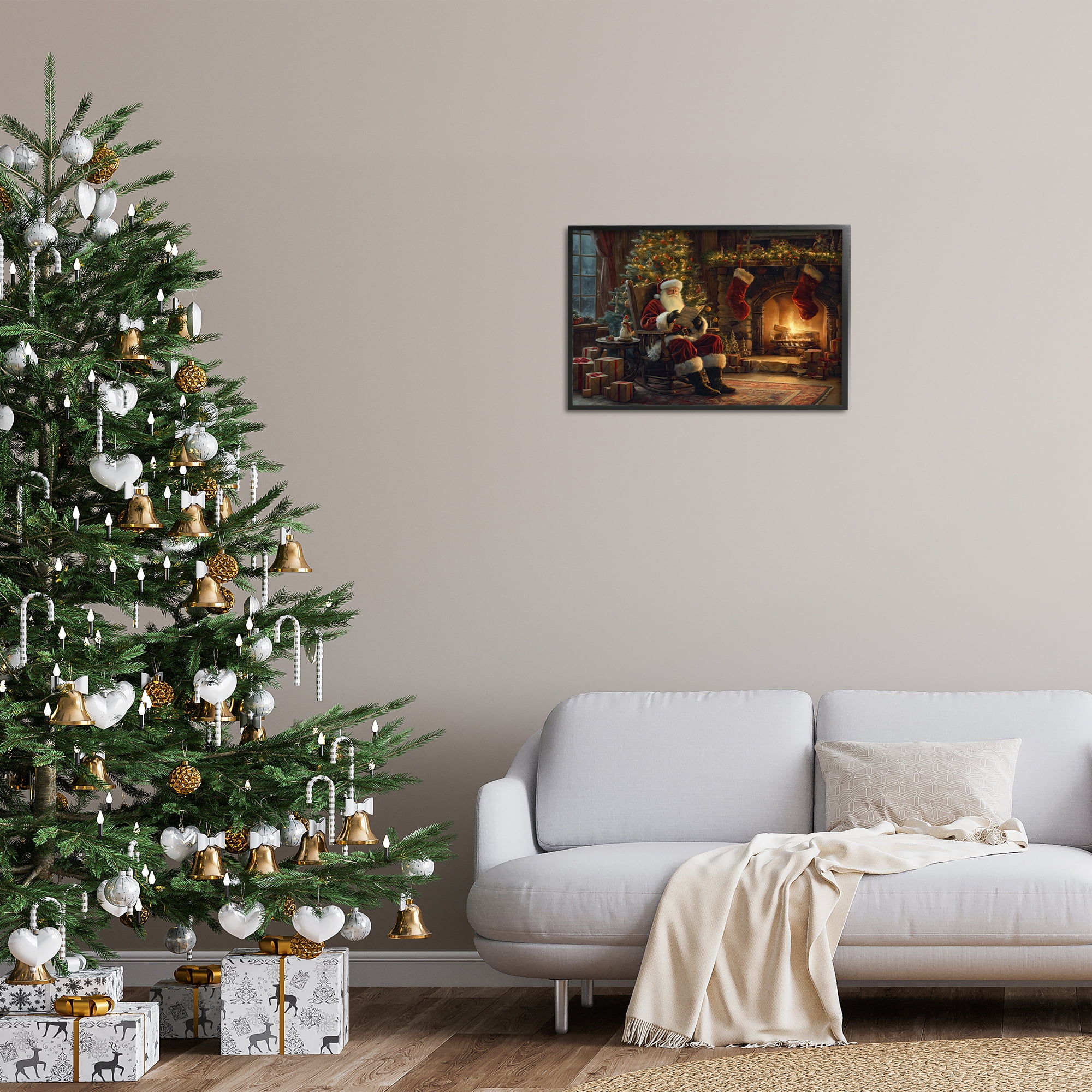 Stupell Industries Santa Claus by Fire Holiday Painting Black Framed Art Prints Wall Art, 24 x 16