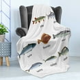 thumbnail image 4 of Fish Soft Flannel Fleece Throw Blanket, Group of Animals Perch Tuna Pike Flounder Mackerel Trout Aquatic Life Artwork Print, Cozy Plush for Indoor and Outdoor Use, 70" x 90", Multicolor, by Ambesonne, 4 of 5
