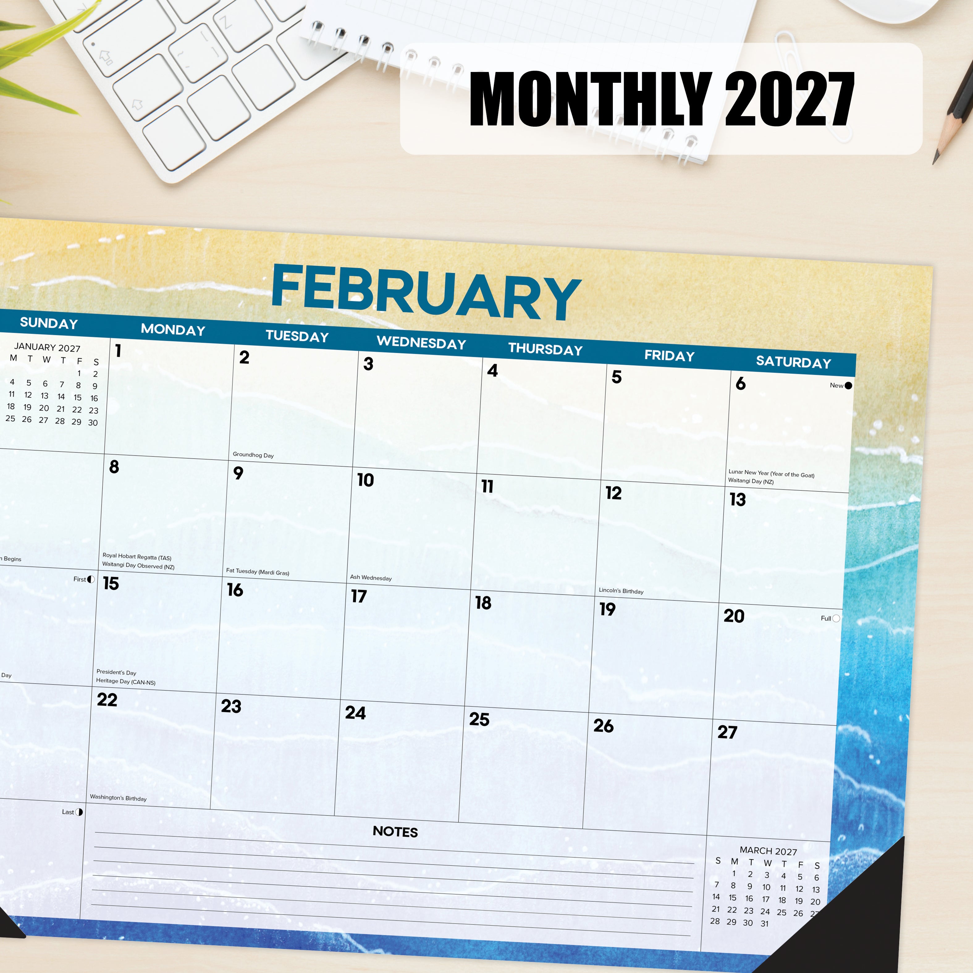Willow Creek Press Beaches 2027 17" x 12" Small Monthly Deskpad (66447)