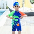 thumbnail image 6 of LYMAYTER Little Boys Cartoons Swimsuits Outfit One Piece Short Sleeve+hats 2 PCS Sets Bathing Suit for Kids Toddler Swimming Swimwear 2-15 Years, 6 of 9