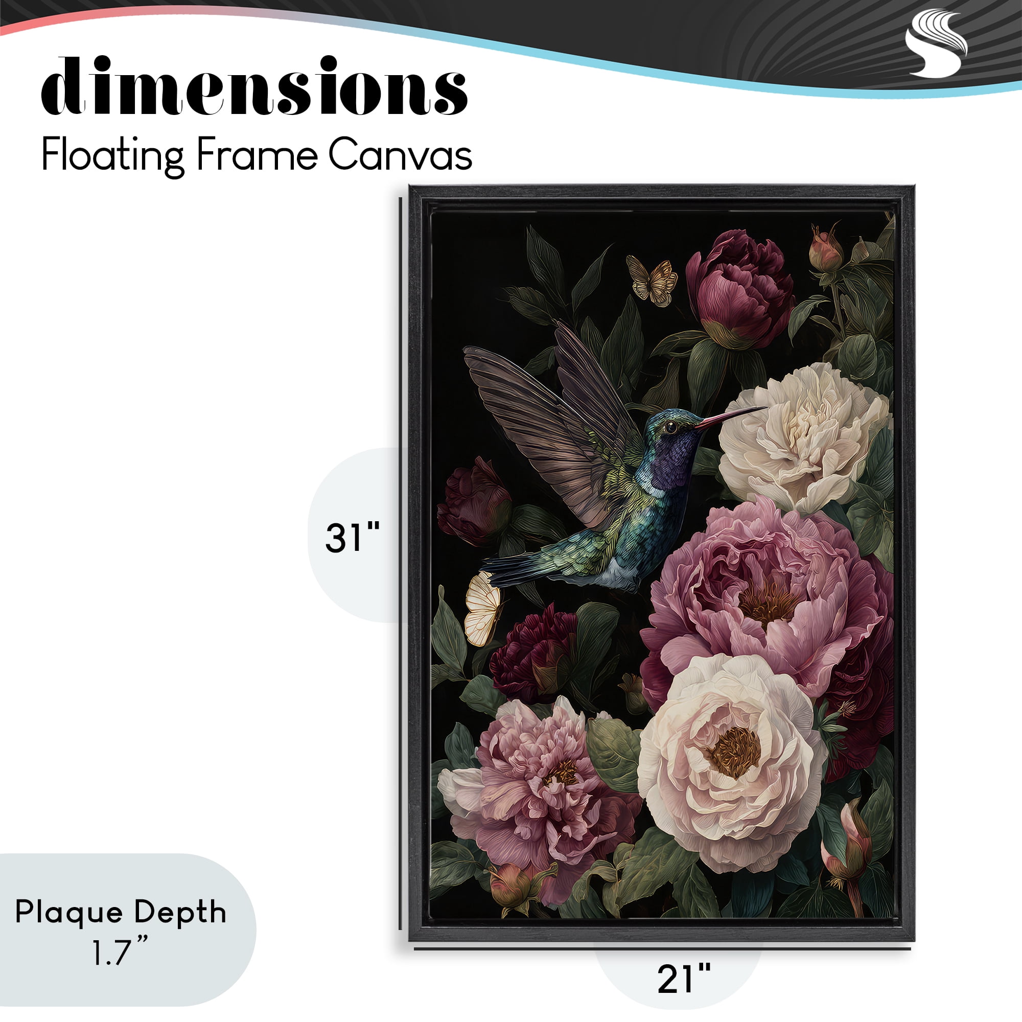 Stupell Industries Hummingbird & Lush Peonies Black Framed Floater Canvas Wall Art, design by The Wands Want