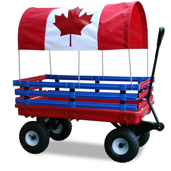 Ce Millside chariot robuste pour enfants est couvert d'un auvent drapeau du Canada.