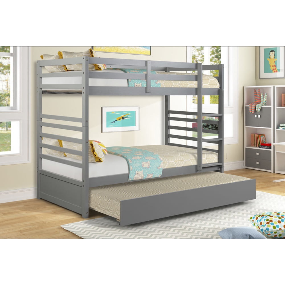 Kepooman Home Detachable Twin Bunk Bed with Trundle, Ladder and Safety Rail for Children, Easy to Use, Grey Kepooman Home Detachable Twin Bunk Bed with Trundle, Ladder and Safety Rail for Children, Easy to Use, Grey